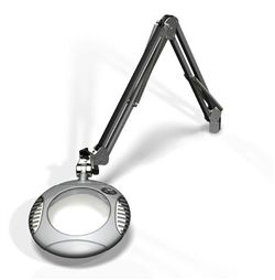 LED Illuminated Magnifier Green-Lite, 6", 2.25x(5 Diop), 43" arm, Screw Down Base Assembly, Multi Angle LEDs, 120-240V, Silver
