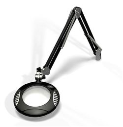 LED Illuminated Magnifier Green-Lite  6", 2x(4 Diop), 43" arm, CD Base Assembly, Multi Angle LEDs, 120-240V, Carbon Black