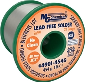 Sn99 LF, NC,  0.032", 21 Gauge, 99.3% tin and 0.7% copper, 1 lb (454 g) Spool, Lead-Free Solder Wire