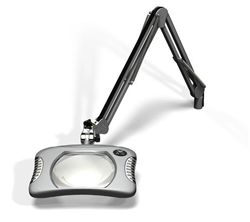 Rectangle LED Magnifier Lens dimension 7"x5.25" 4 Diopter (2x) Weighted Base, Silver