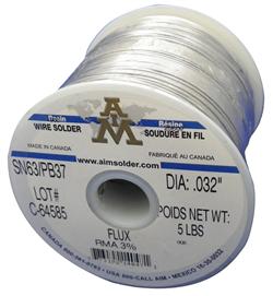 AIM Solder SN63/37 .032" 3% RMA Flux, Wire Solder 5 lb Spool