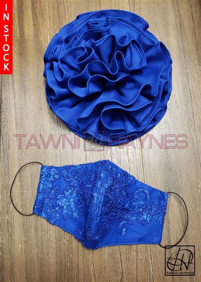 Tawni Haynes Royal Blue Flower Pin with Matching Lace Mask