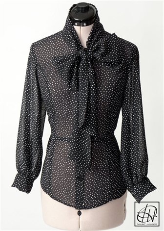 Black White Polka Dot Chiffon Bow Blouse