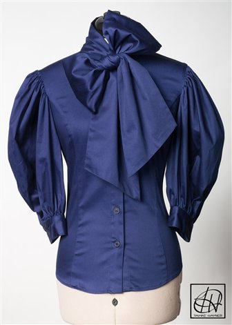 Navy Stretch Cotton Bow Blouse