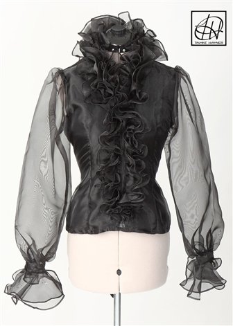 Black Organza Endless Ruffle Blouse