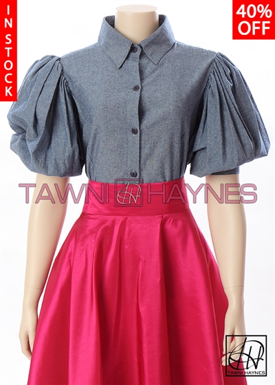 Tawni Haynes In-Stock Chambray Denim Puff Sleeve Blouse