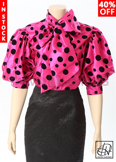 Tawni Haynes In-Stock Multi-Dot Taffeta Bow Blouse