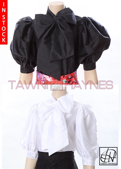 Tawni Haynes In-Stock Poly Dupioni Solid Bow Blouse