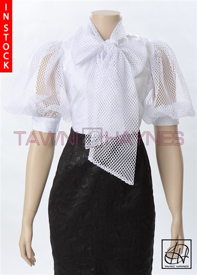 Tawni Haynes In-Stock Mesh Sleeve Bow Blouse