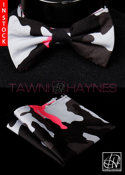 Tawni Haynes Camo Stretch Cotton Bow Tie & Pocket Square