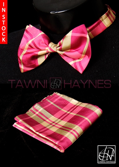 Tawni Haynes Plaid Poly Dupioni Bow Tie & Pocket Square