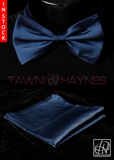 Tawni Haynes Navy Poly Dupioni Bow Tie & Pocket Square
