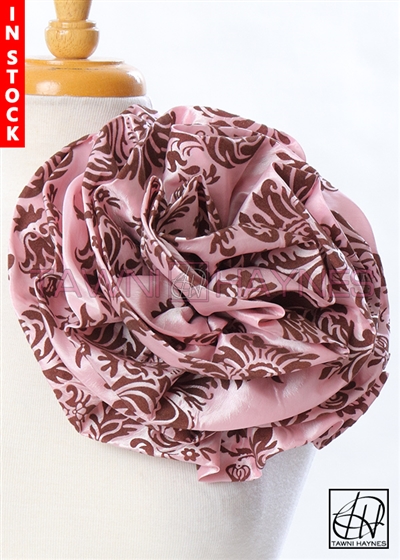 Tawni Haynes Circle Flower Pin (10 inch) - Pink/Brown Damask Taffeta