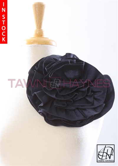 Tawni Haynes Circle Flower Pin (10 inch) - Navy Stretch Taffeta