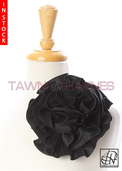 Tawni Haynes Circle Flower Pin (10 inch) - Black Poly Dupioni