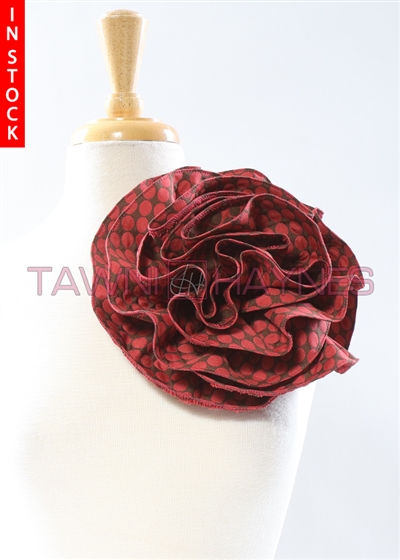 Tawni Haynes Circle Flower Pin (10 inch) - Red/Brown Dotted Brocade