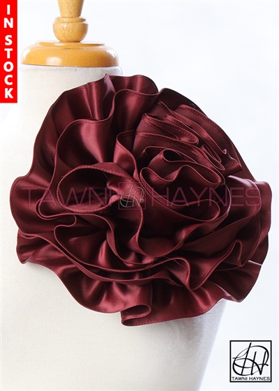 Tawni Haynes Circle Flower Pin (11 inch) - Burgundy Poly Satin