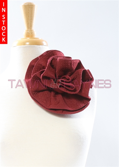 Tawni Haynes Circle Flower Pin (8 inch) - Burgundy Heavy Weight Knit Brocade