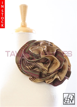 Tawni Haynes Circle Flower Pin (8 inch) - Tan Multi-Print Brocade