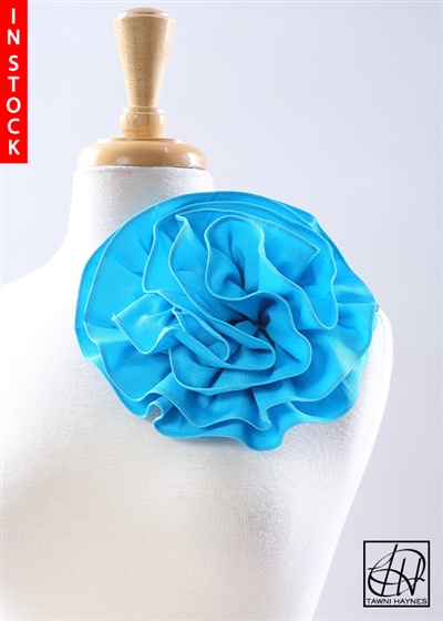 Tawni Haynes Circle Flower Pin (8 inch) - Cyan Stretch Cotton