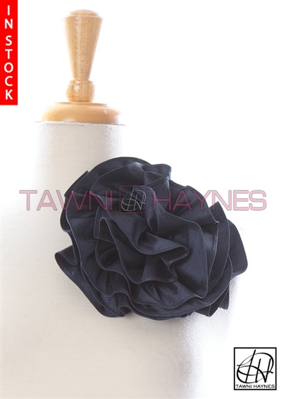 Tawni Haynes Circle Flower Pin (8 inch) - Navy Stretch Taffeta