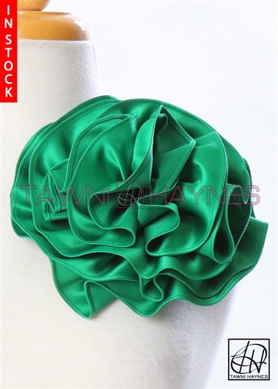 Tawni Haynes Circle Flower Pin (8 inch) - Kelly Green Poly Satin