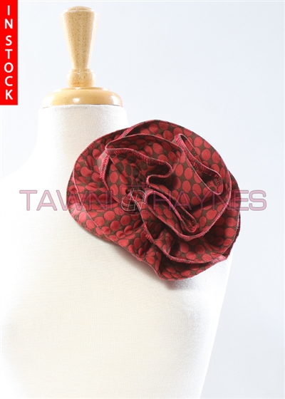 Tawni Haynes Circle Flower Pin (8 inch) - Red/Brown Dotted Brocade