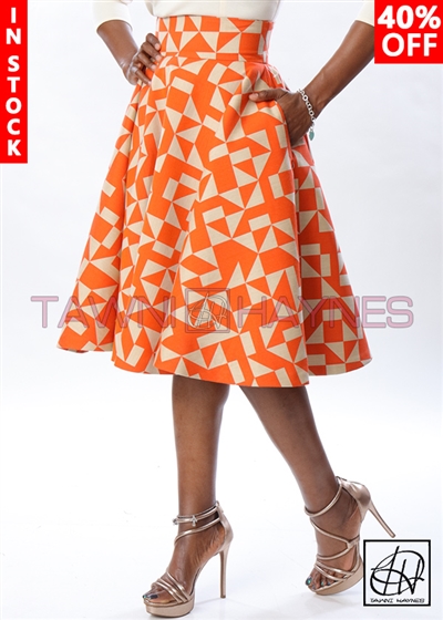 Tawni Haynes In-Stock Geometric Brocade High Waist Swing Skirt
