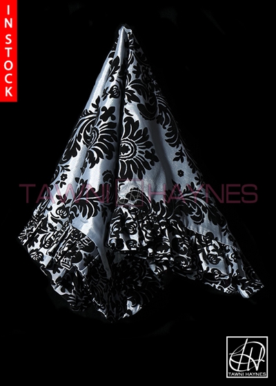 Tawni Haynes Lap Scarf - Silver Black Damask Taffeta