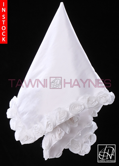 Tawni Haynes Lap Scarf - White Poly Dupioni with 3D Flowers