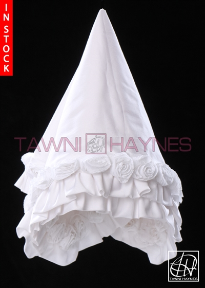 Tawni Haynes Lap Scarf - White Stretch Cotton with 3D Flowers