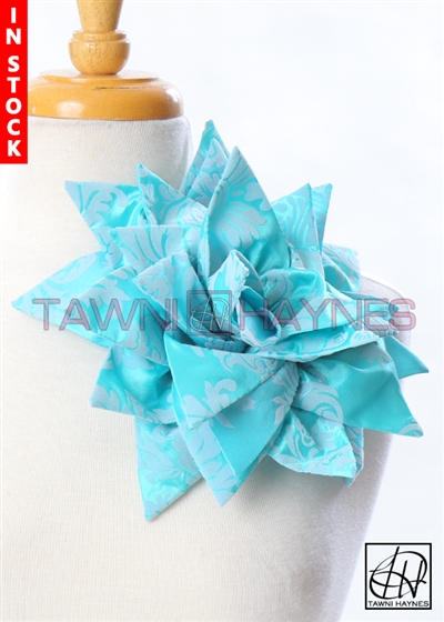 Tawni Haynes Petal Flower Pin (10 inch) - Tiffany Blue & White Damask Taffeta