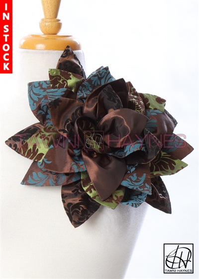 Tawni Haynes Mixed Petal Flower Pin (12 inch) - Brown/Teal/Olive/Black