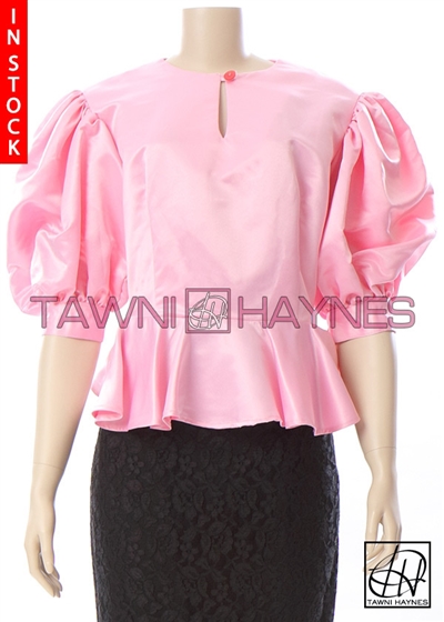 Tawni Haynes In-Stock Poly Satin Peplum Blouse