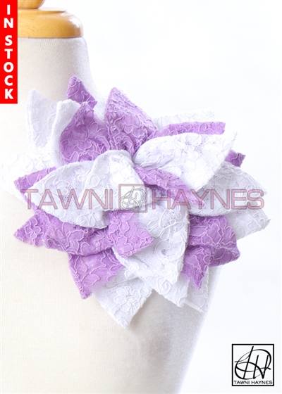 Tawni Haynes Petal Flower Pin (11 inch) - White/Purple French Lace