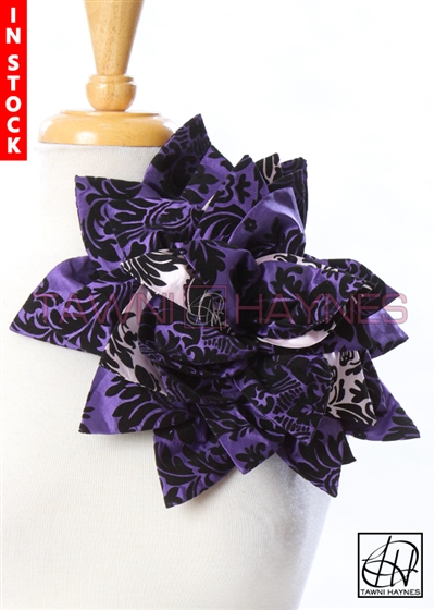 Tawni Haynes Petal Flower Pin (11 inch) - Purple/Black/Light Pink Damask Taffeta