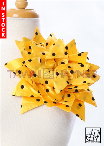 Tawni Haynes Petal Flower Pin (11 inch) - Yellow Polka Dot Taffeta