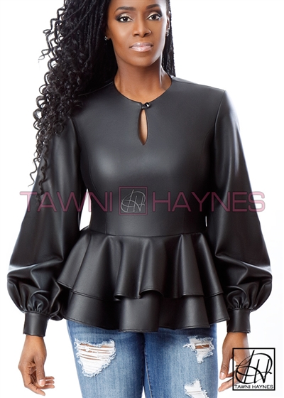 Vegan Leather Peplum Blouse