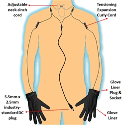 Lanyard "Y" power cable for 12V Glove Liners . Suits Sizes XS, SM/MED.