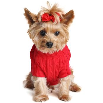 Combed Cotton Cable Knit Dog Sweater - Fiery Red