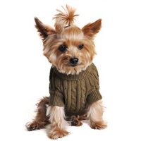 Combed Cotton Cable Knit Dog Sweater - Herb Green