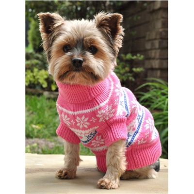 Combed Cotton Snowflake and Hearts Dog Sweater-Pink