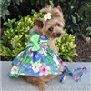 Blue Lagoon Hawaiian Hibiscus Dog Dress with Matching Leash