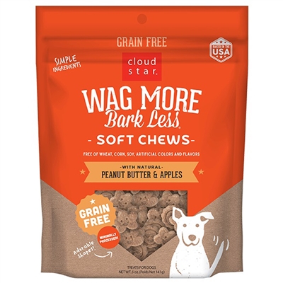 Cloud Star Wag More Bark Less Soft Chews with Peanut Butter & ApplesDog Treats 5oz