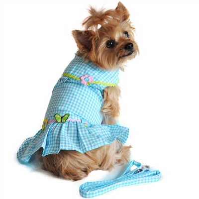 Turquoise Gingham Flower Harness Dress Set