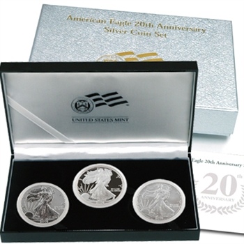 2006 American Eagle 20th Anniversary 3 pc Silver Set