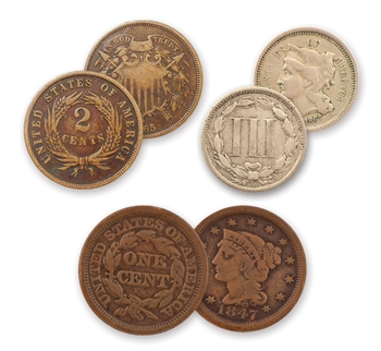 Obsolete Coin Set (2 cent - 3 cent - Large Cent)