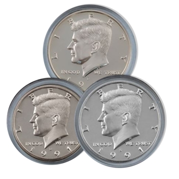 1991 Kennedy Half Dollar 3 pc PDS Set