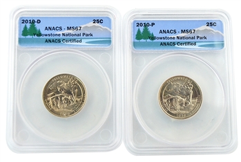 2010 Yellowstone National Park Quarter - P/D Set - ANACS MS67