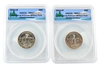 2011 Gettysburg Naitonal Park Quarter - P/D Set - ANACS MS67